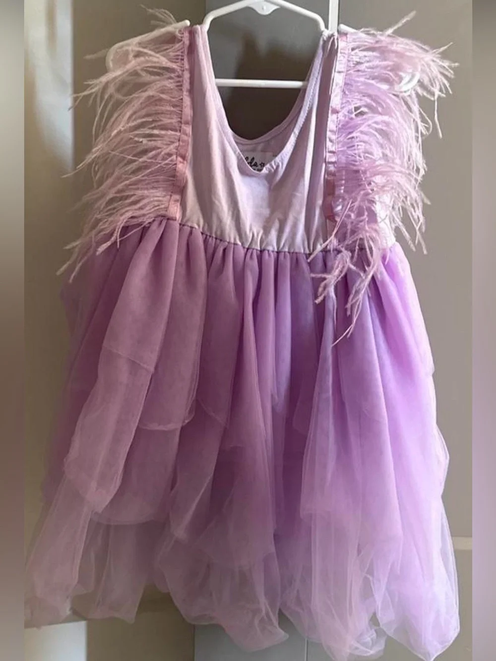 Lola the boy- Lilac Feather-Trim Tulle Party Dress for Girls